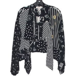 Vintage Sterling Styles Lagenlook Artsy Open Front Jacket Black White O/S 90s